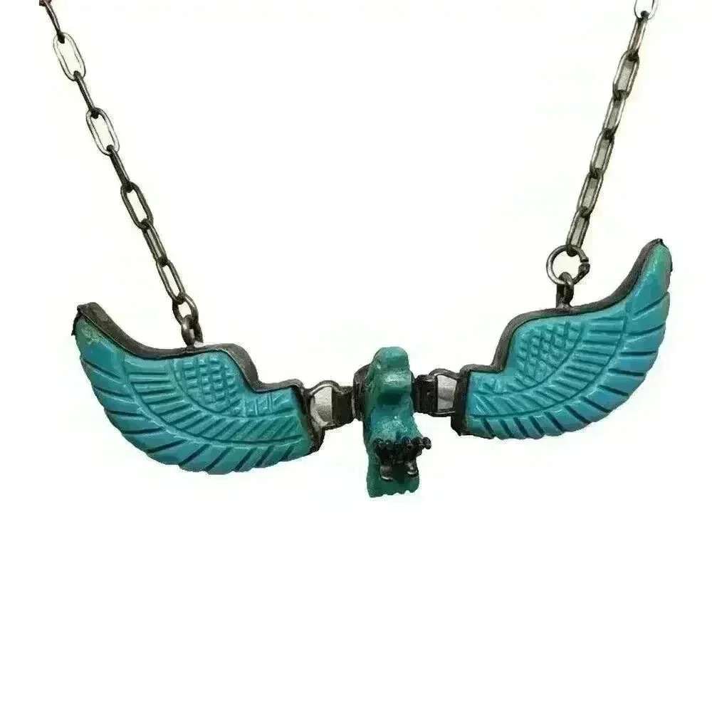 Eagle Carved Turquoise Pendant necklace Navajo Sterling 925 Ben Livingston